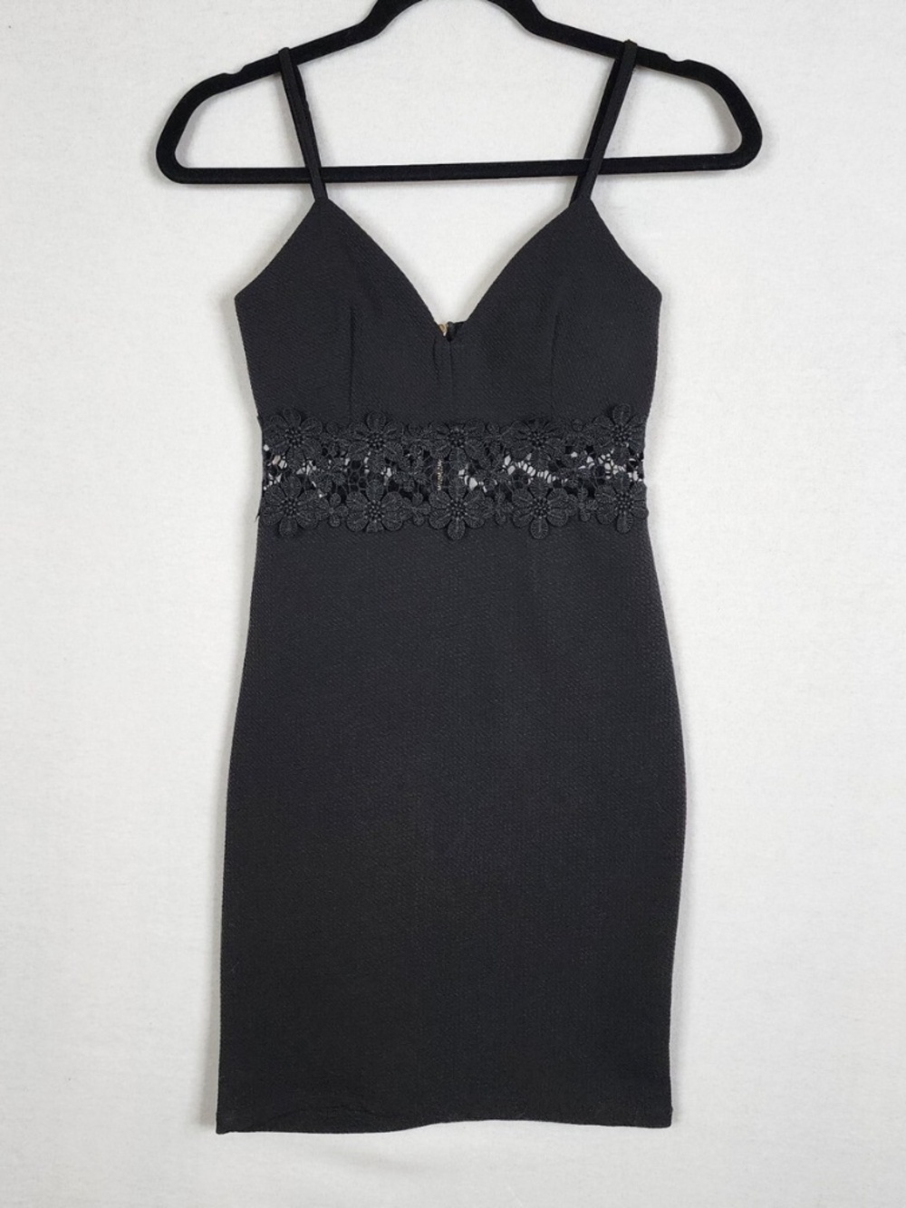 Black Mini Dress with See-Through Lace Detail on Waist | Size Small